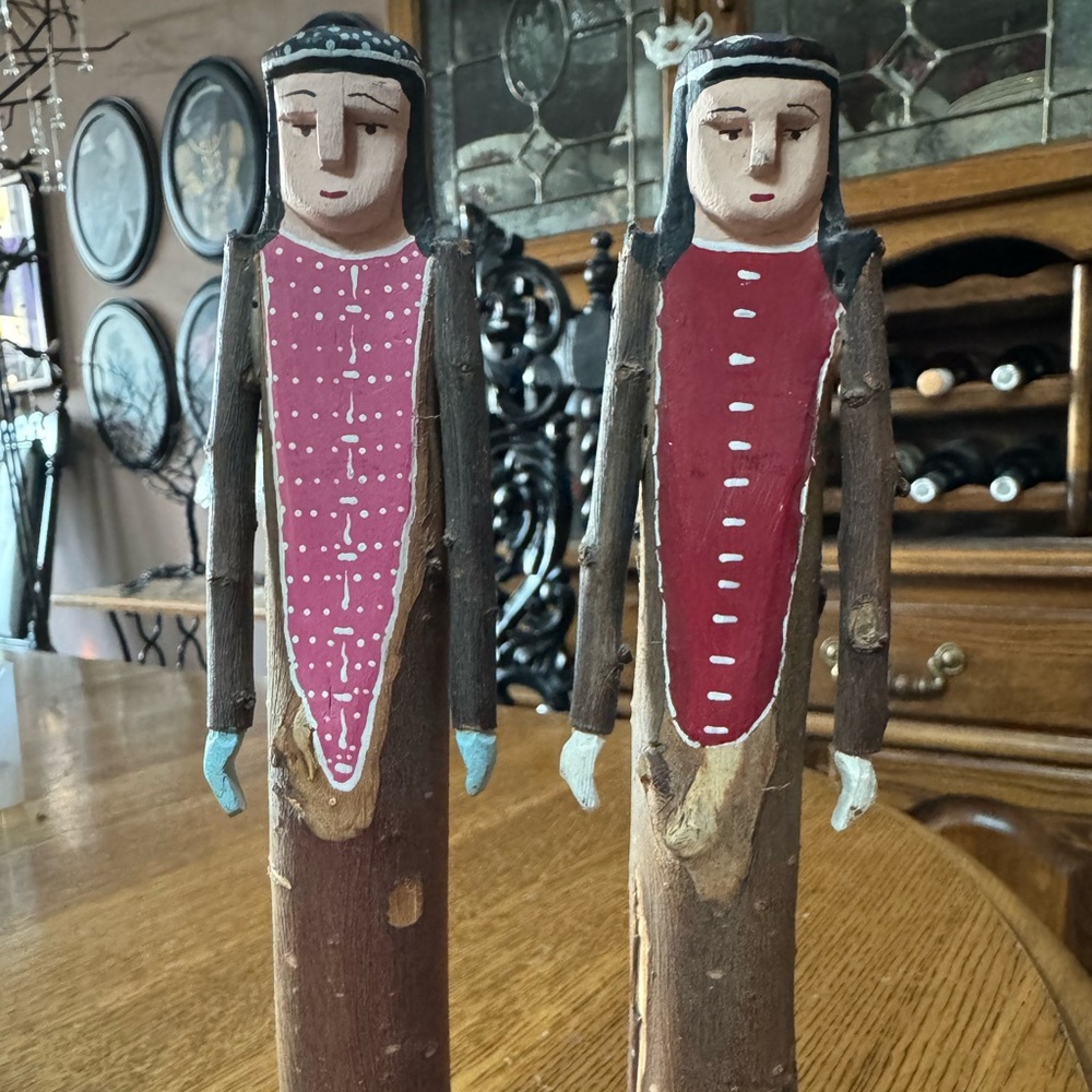 Vintage hand carved wooden dolls